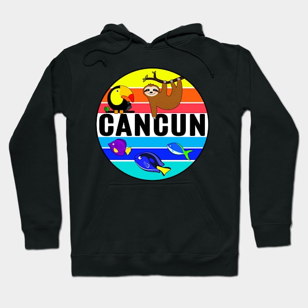 Cancun Mexico Tropical Beach Toucan Fish Sloth Travel Vacation Hoodie by TravelTime